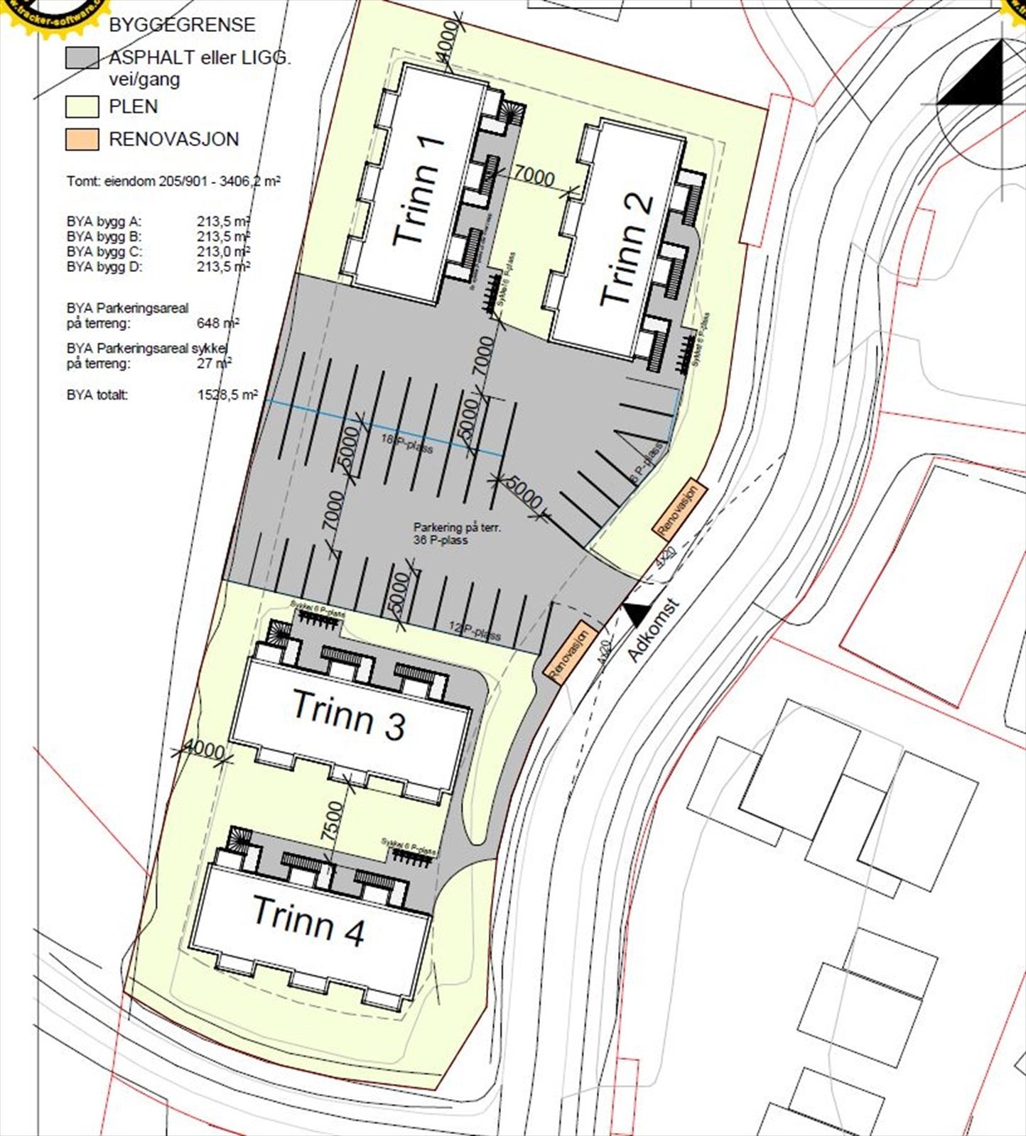Plassering av byggene på tomten. Galleribilde