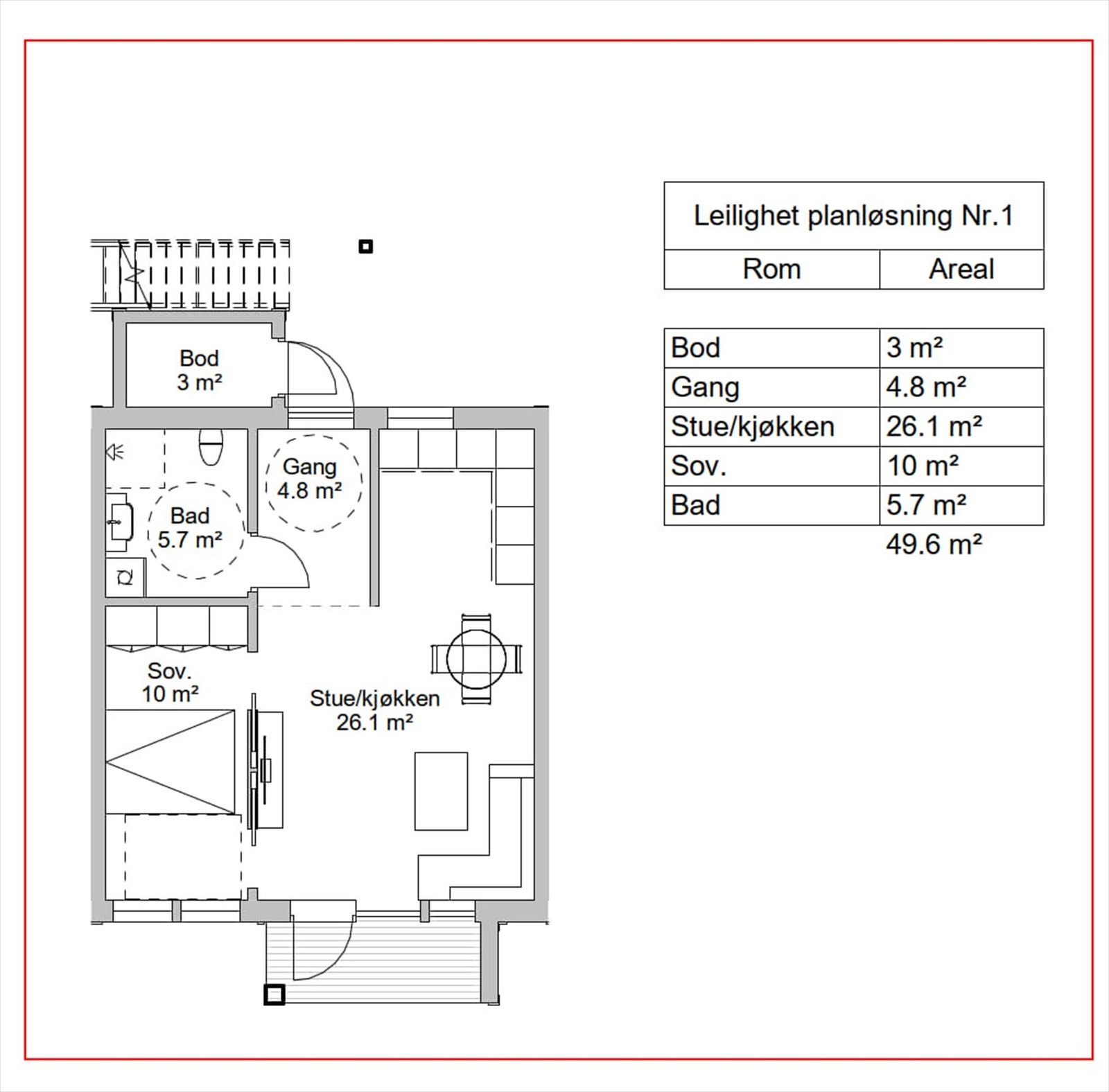 Leilighet 2-roms planløsning NR1. Galleribilde
