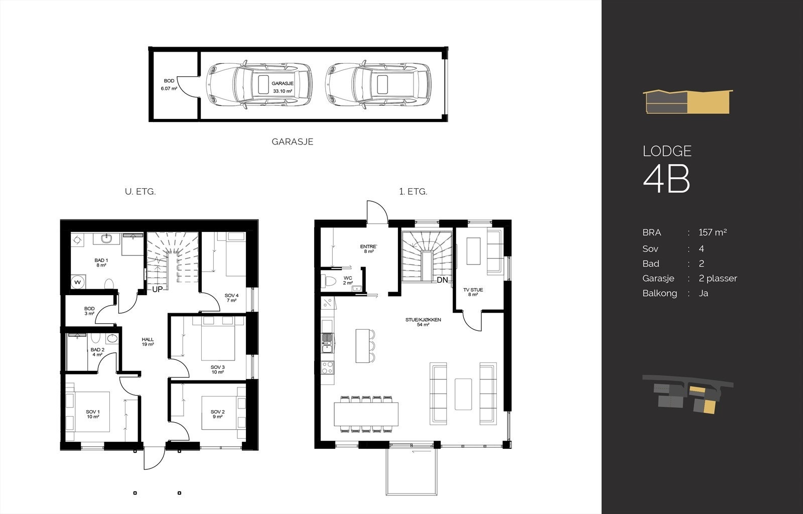 Skarsnuten 905 - Lodge 4B går over 2 etasjer og har bl.a. 4 soverom og parkering i garasje. Galleribilde