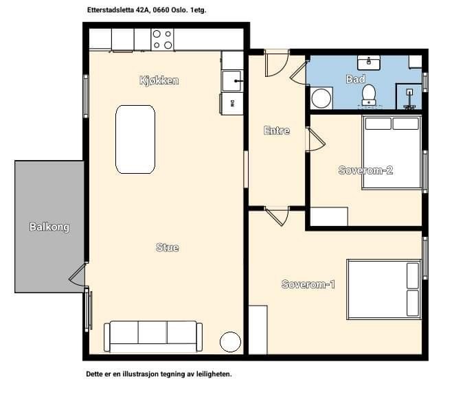 Boligen har en attraktiv planløsning med god fordeling av rommene Galleribilde