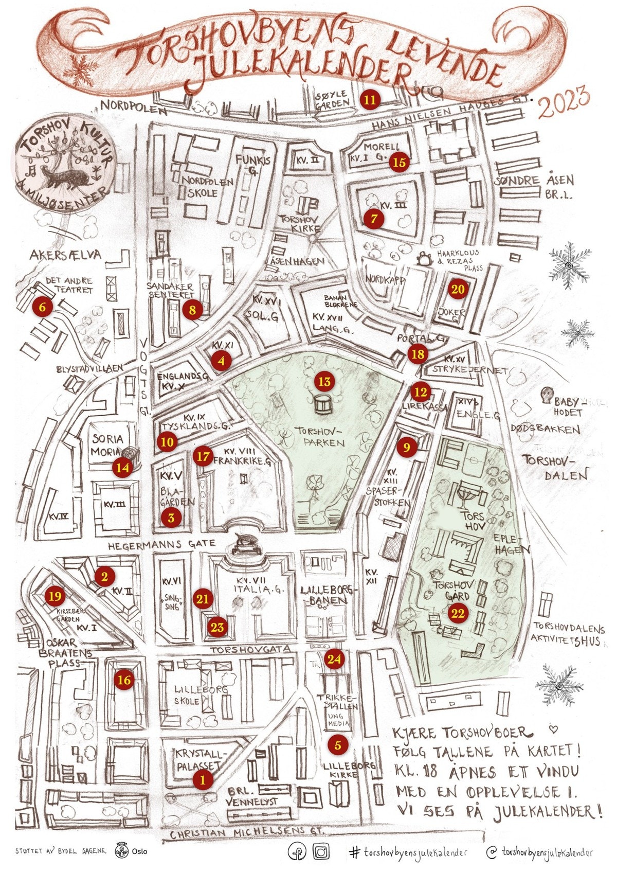 Torshovbyens levende julekalender 2023. Mandag 18.desember kl. 18 vil et vindu åpne seg i nabogården! Galleribilde