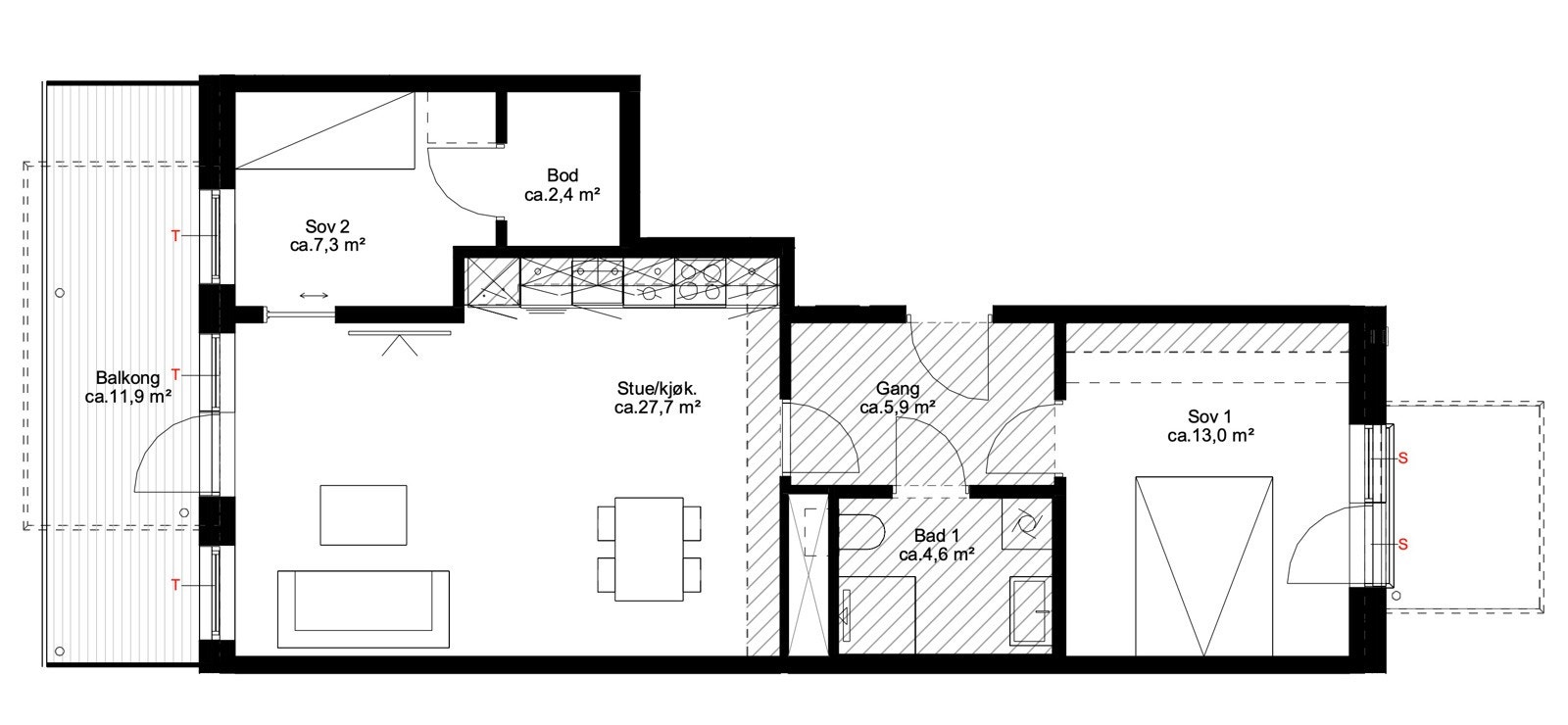 Planskisse. I tillegg disponerer leiligheten en kjellerbod på ca. 5m². Heisadkomst. Galleribilde