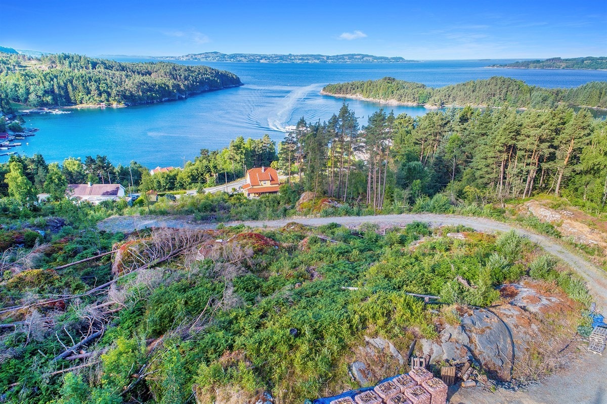 Tomten er fint plassert i terrenget og med adkomst via grusvei. Galleribilde