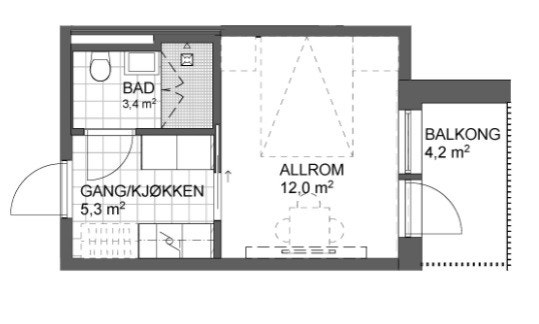 Plantegning leilighet A202 med utleie Galleribilde