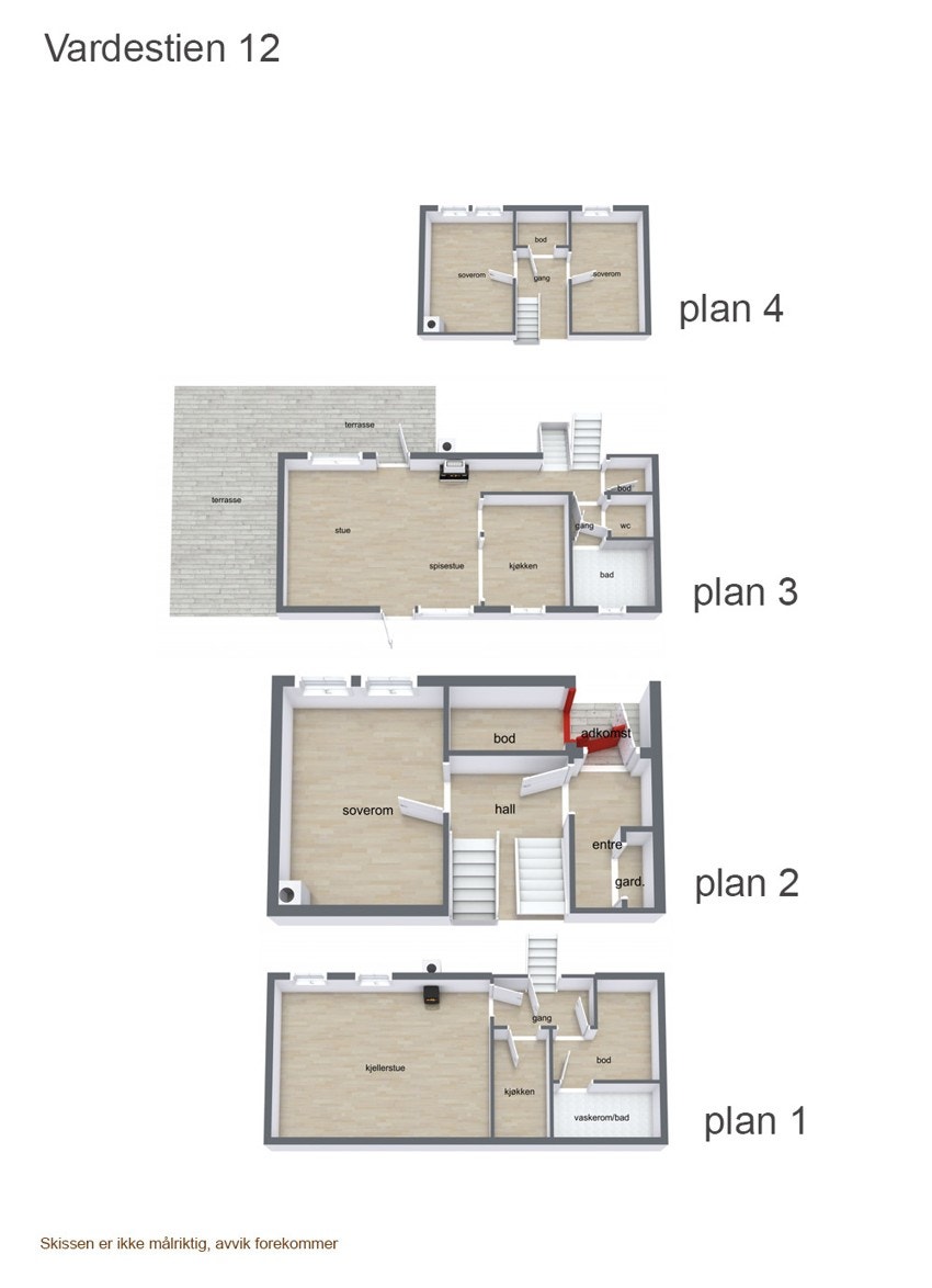 Plantegning Vardestien 12. Galleribilde