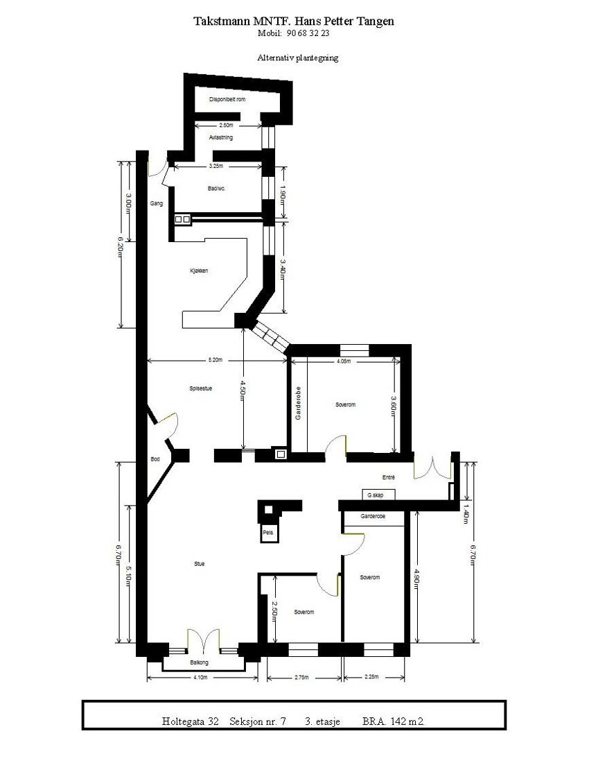Plantegning med 3 soverom Galleribilde