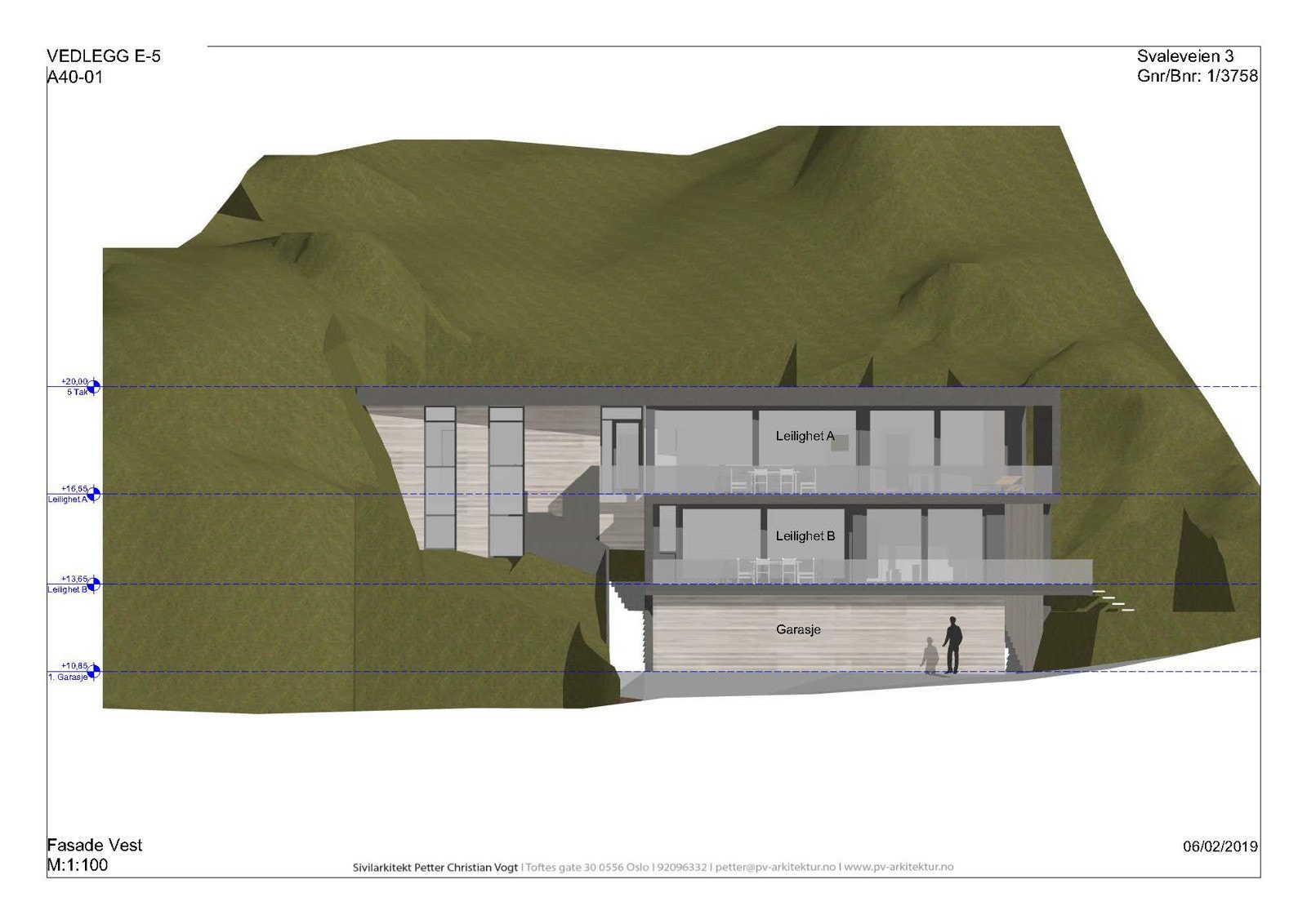 A40 Fasade Vest. Illustrasjon fra rammesøknad som ikke ble ferdigstilt Galleribilde