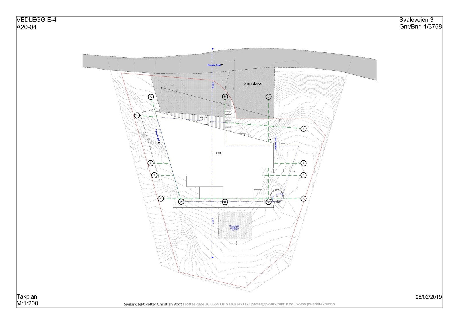 A20-04 Takplan. Illustrasjon fra rammesøknad som ikke ble ferdigstilt Galleribilde