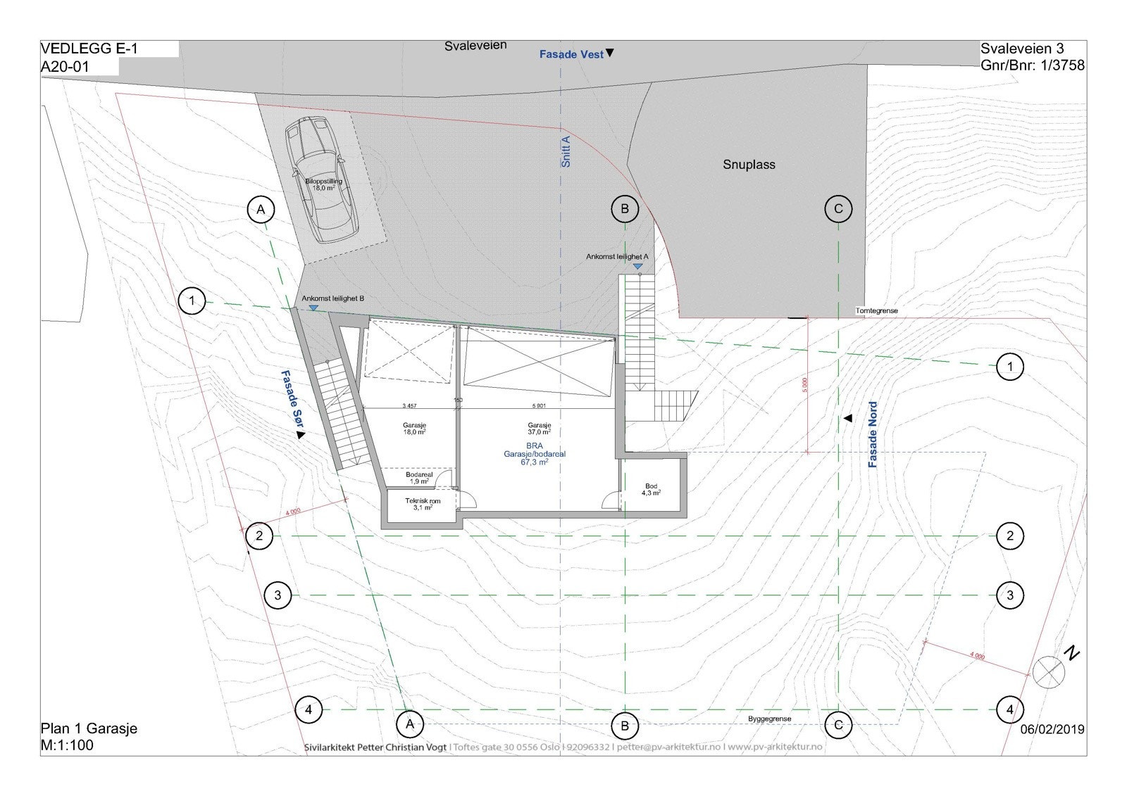 A20-01 Plan 1 Garasje. Illustrasjon fra rammesøknad som ikke ble ferdigstilt Galleribilde