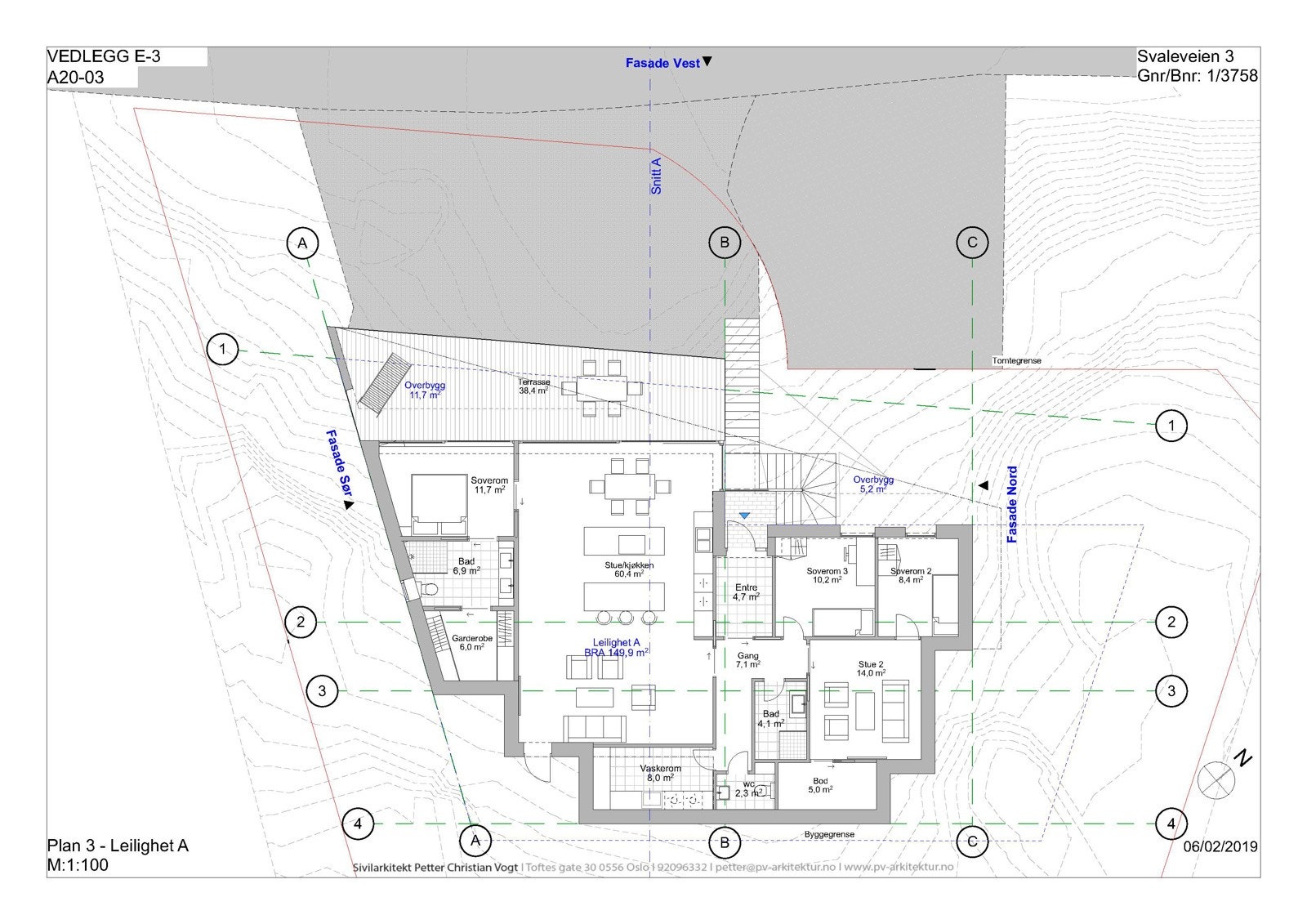 A20-03 Plan 3 - Leilighet A. Illustrasjon fra rammesøknad som ikke ble ferdigstilt Galleribilde