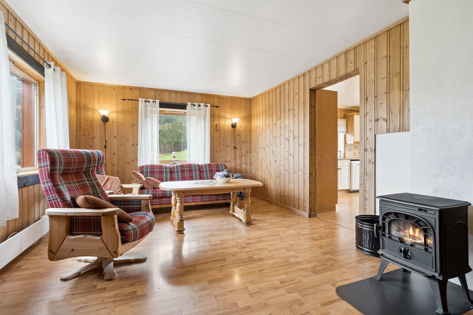 Koselig stue med vedovn for kaldere dager Galleribilde