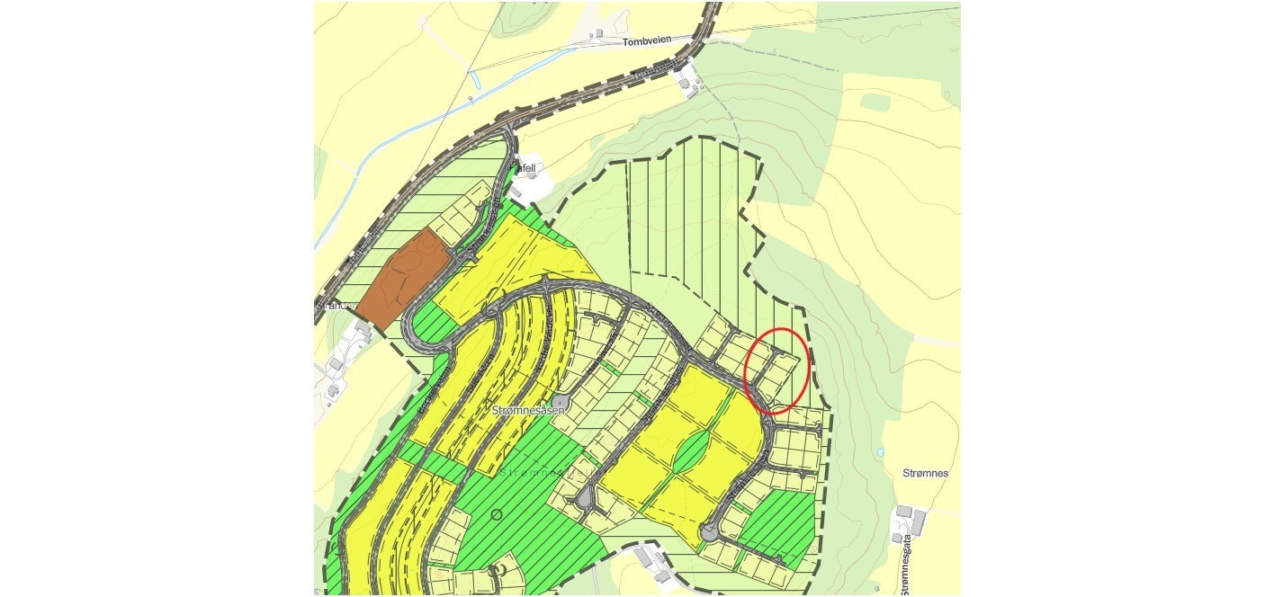 Reguleringskartet for Strømnesåsen som også viser hvor BoligPartner sine tomter ligger. Galleribilde