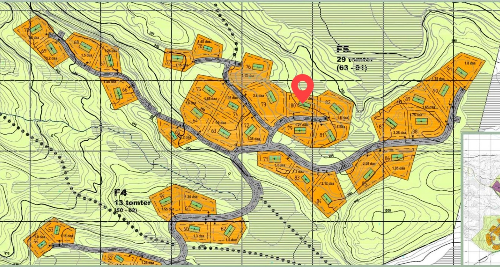 Situasjonskart F5 med tomt 80 markert Galleribilde