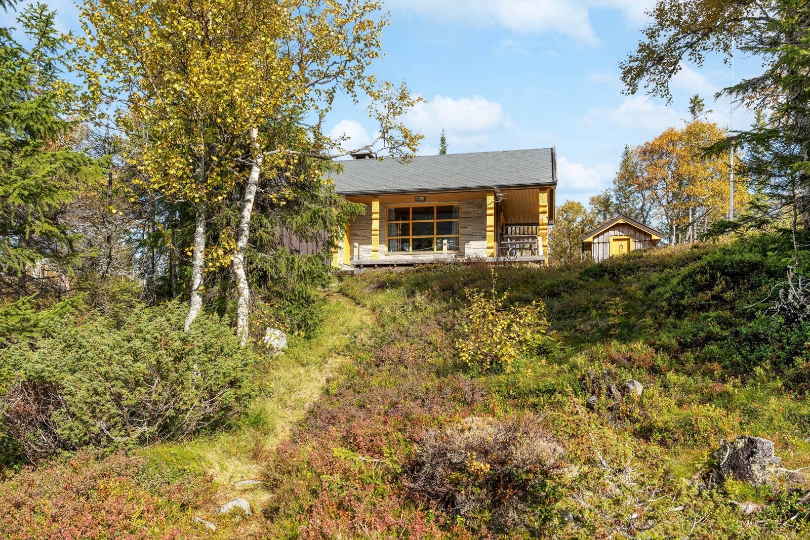 Flott naturtomt på ca. 1,9 mål omkranser hytta. Galleribilde