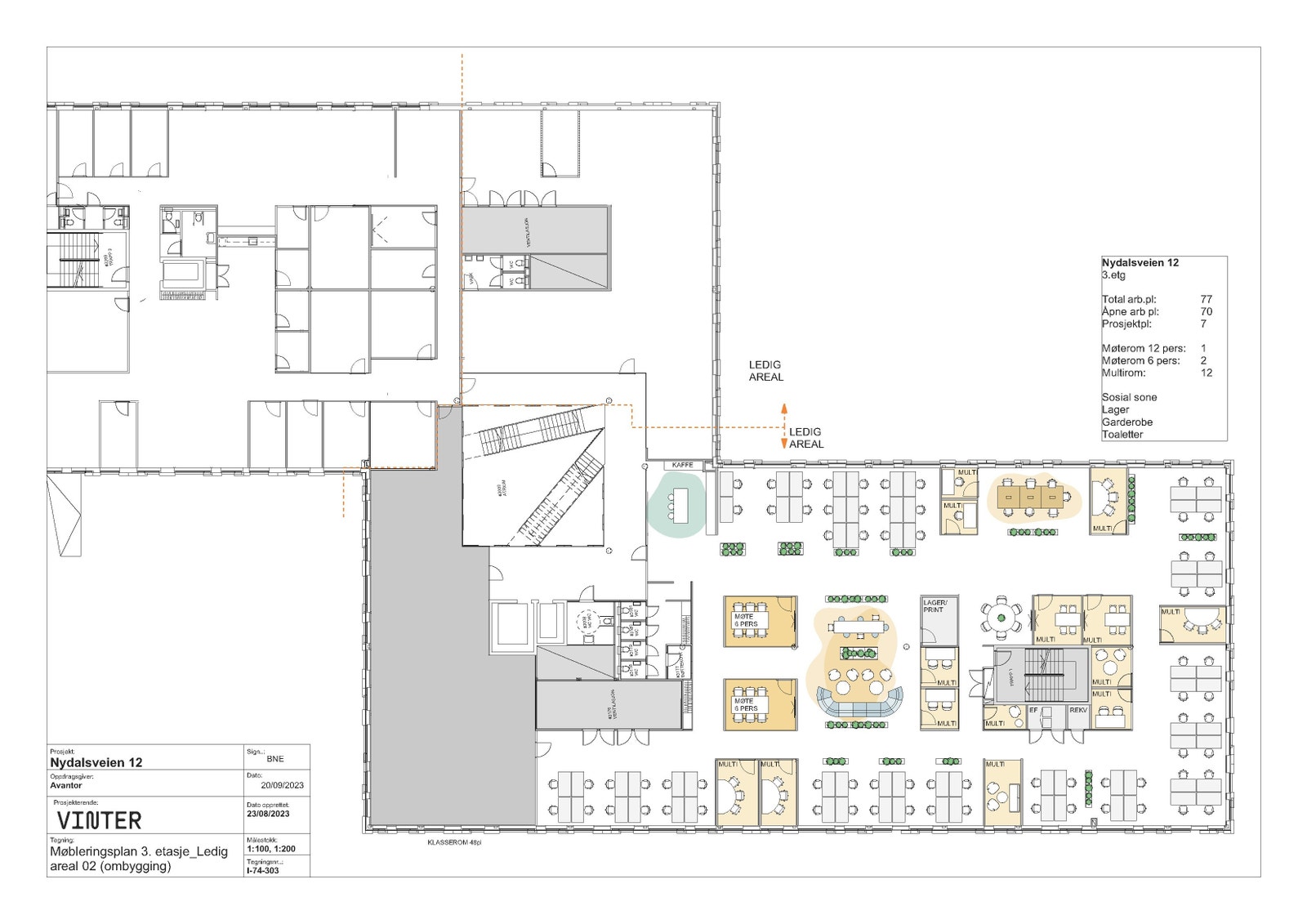 Ca. 1.259 kvm BTA i 3. etg - planløsningsforslag 2 Galleribilde