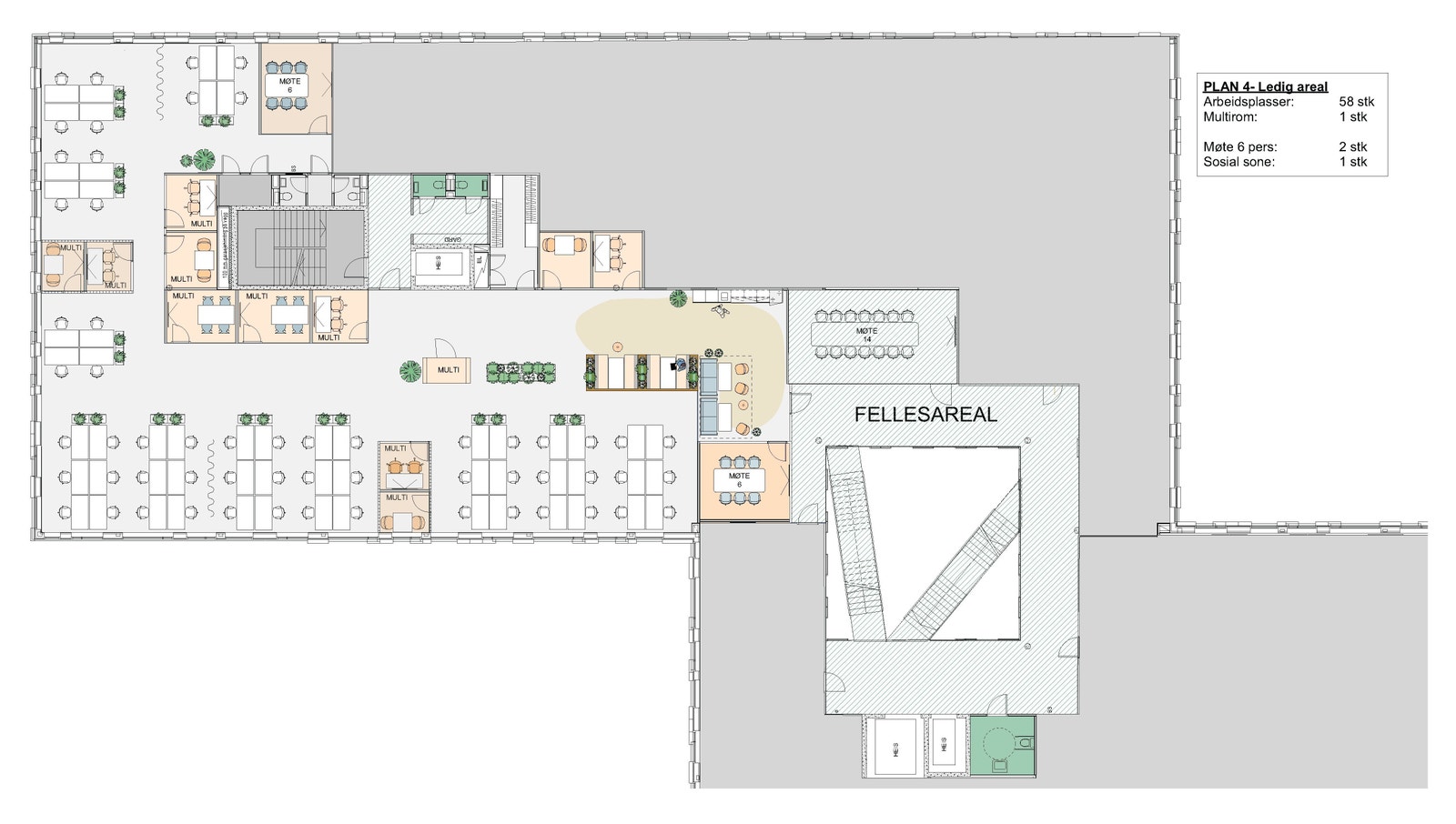 Forslag til arealdisponering: 811 kvm BTA kontor i 4.etg. Galleribilde