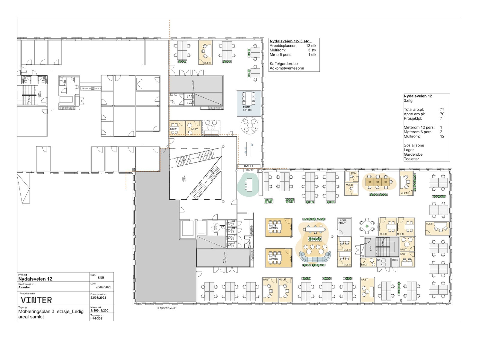 Forslag til arealdisponering: Her samler man de ledige arealene på 1.259 kvm og 365 kvm, til et totalt areal på 1.624 kvm BTA. Galleribilde