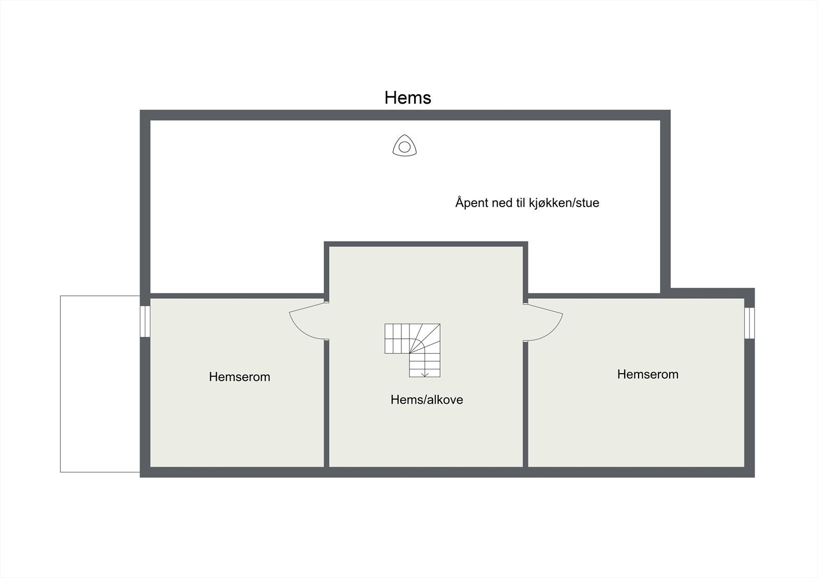 Planløsning hems. Hemserommene benyttes i dag som soverom Galleribilde