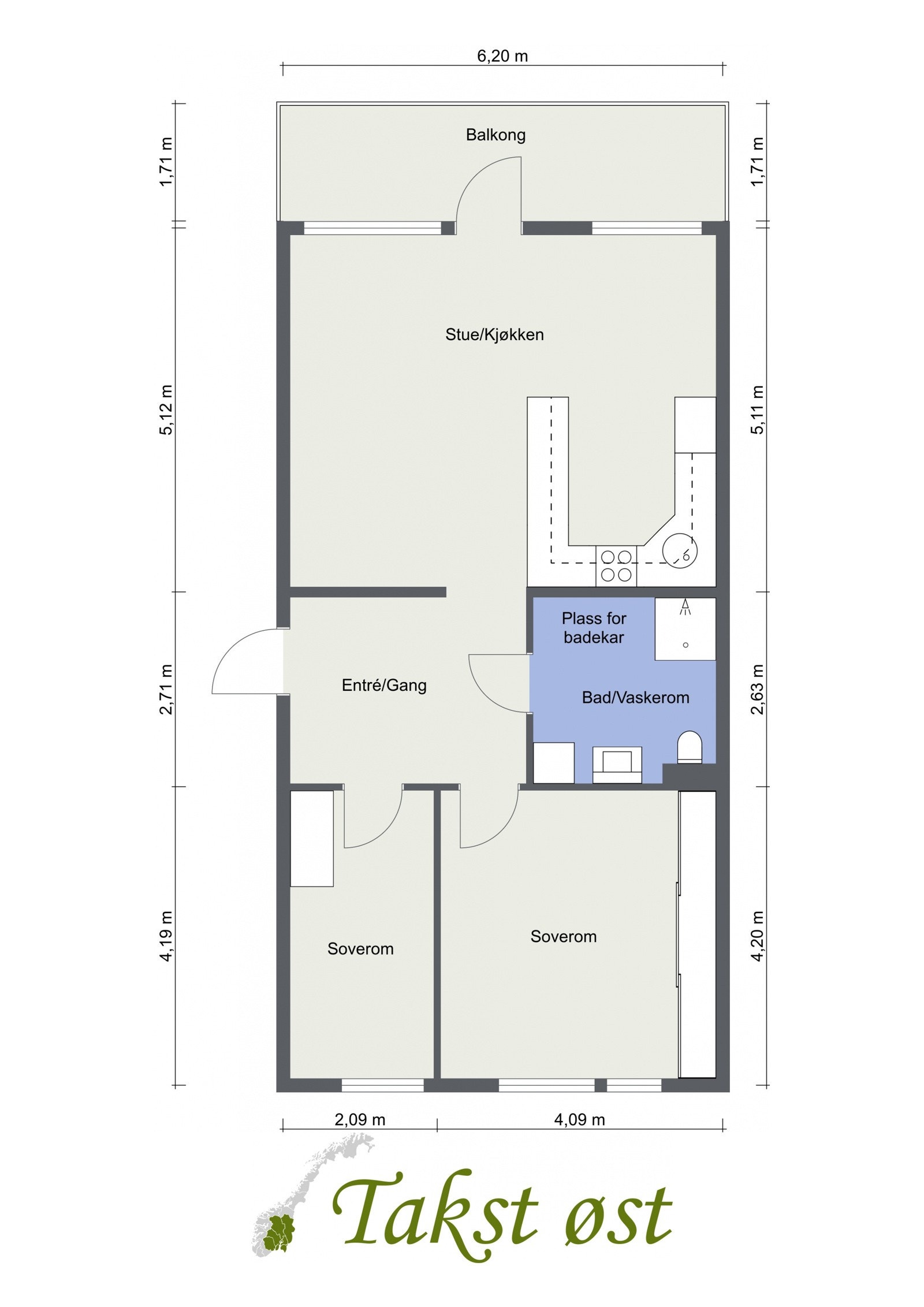Gjennomgående og romslig planløsning med romslige rom. Galleribilde