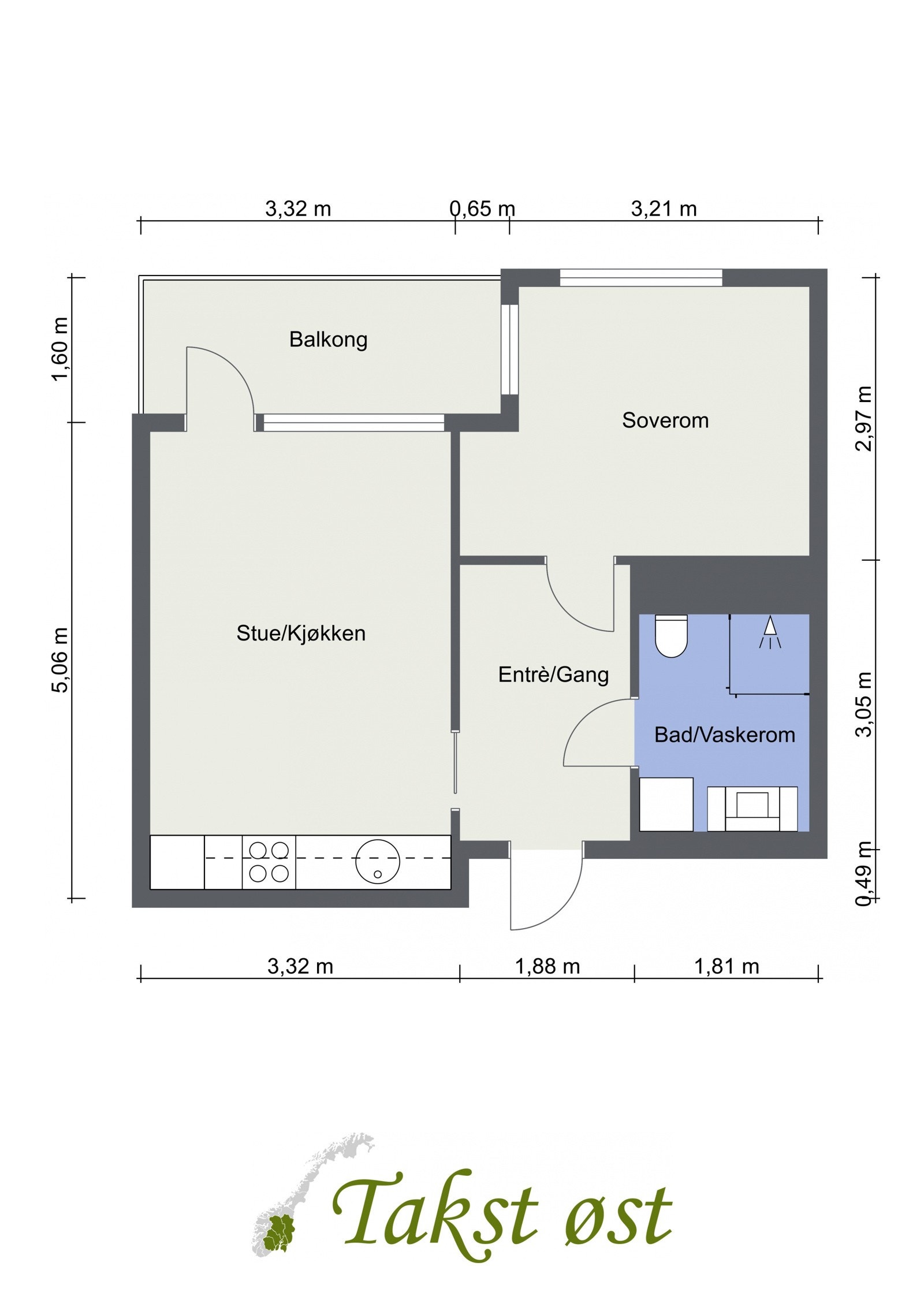 Vi kjører på med leilighetens planskisse med én gang, slik at du får orientert deg litt. Galleribilde