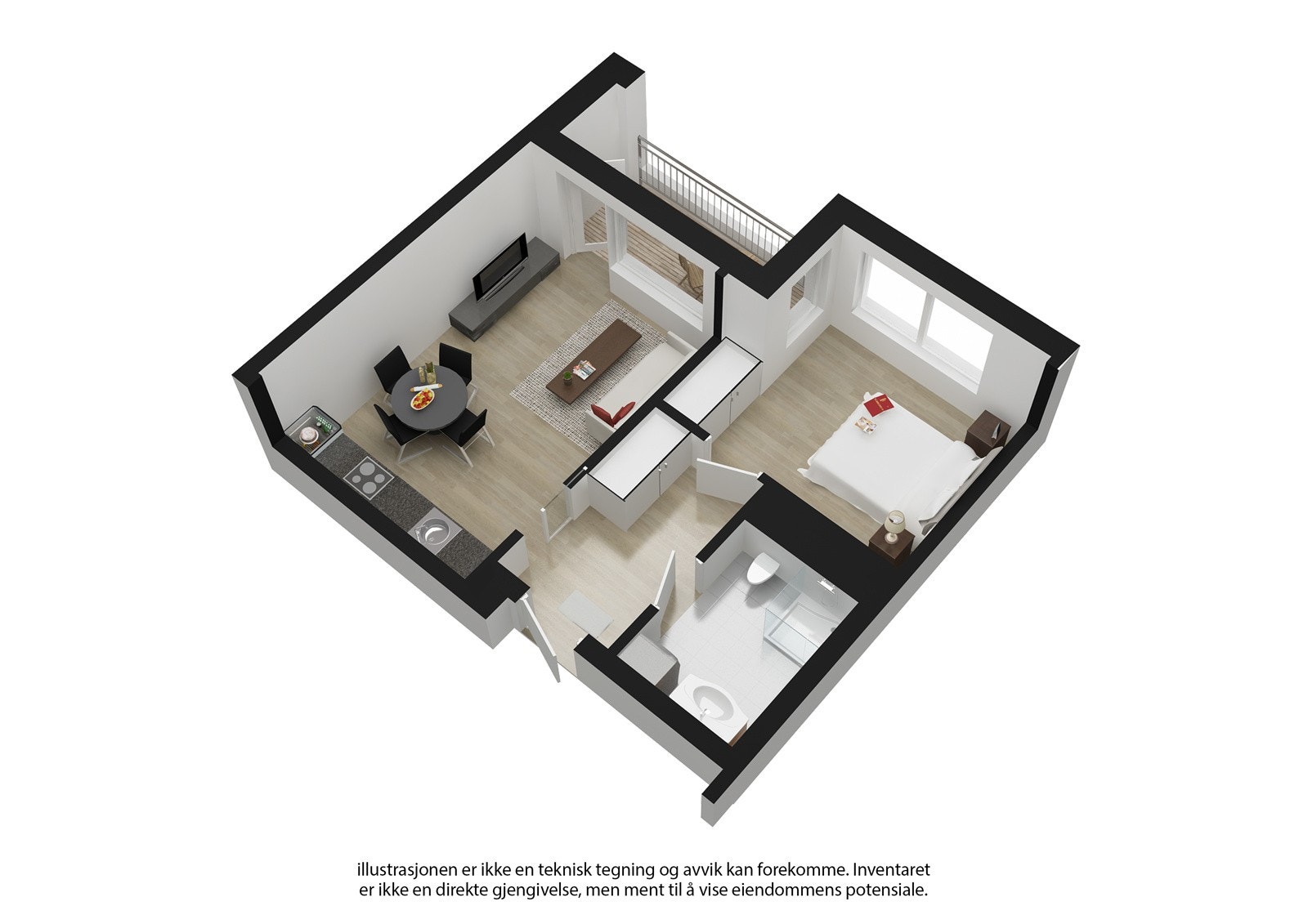 3D plantegning - avvik kan forekomme. Galleribilde