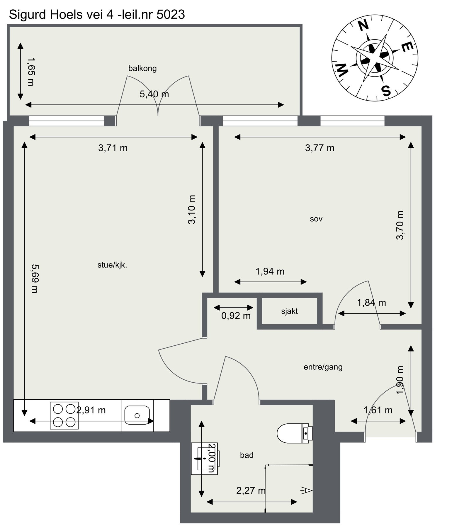 Sigurd Hoels gt. 4 -leil.nr. 5023 - 5. Etasje - 2D Floor Plan Galleribilde