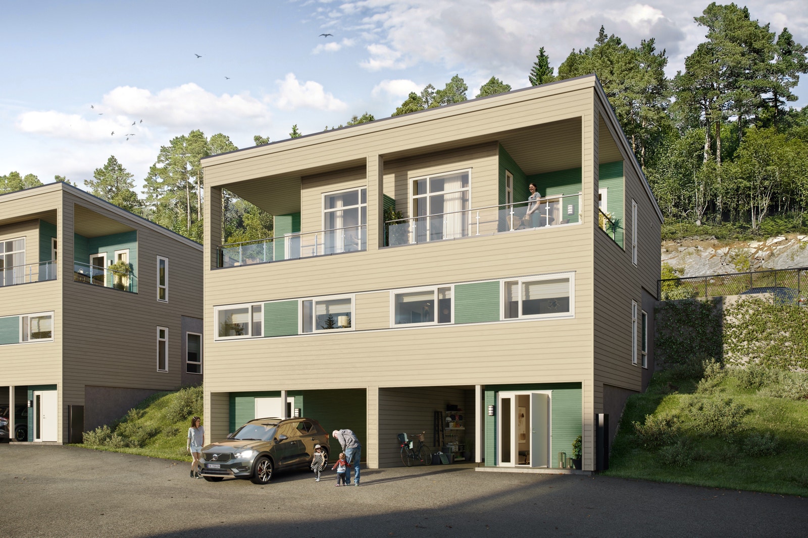 Parkering i underetasjen ved inngangspartiet. Illustrasjon. Galleribilde