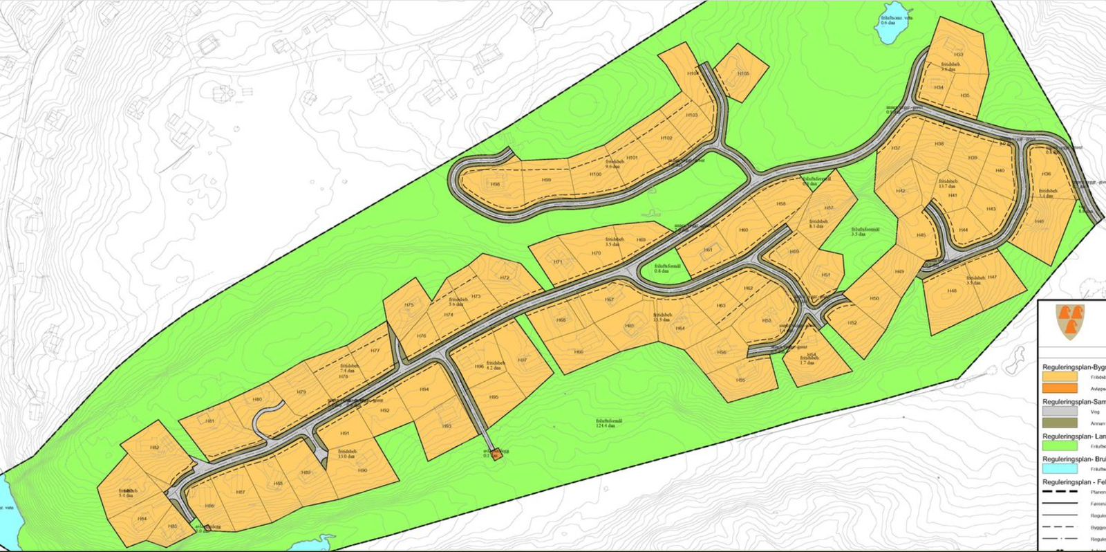 Reguleringskart over området. Tomten er merket H52. Galleribilde