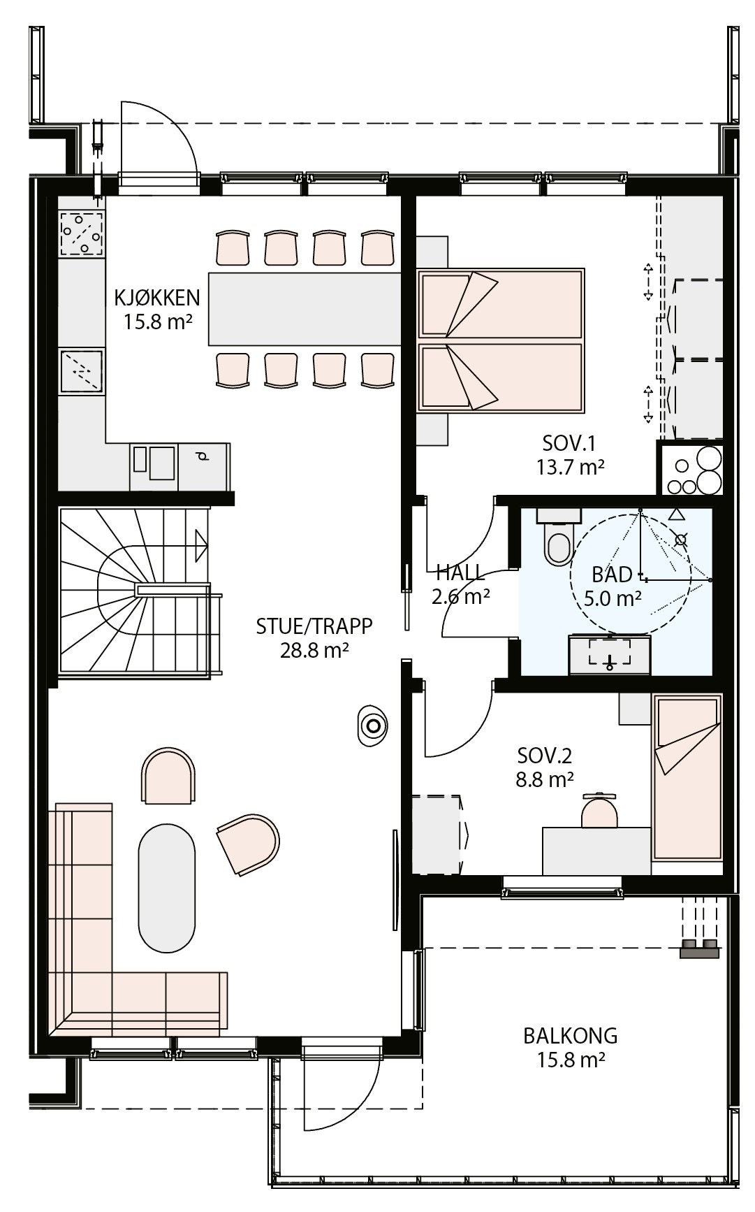 Fin balkong i front, og utgang til bakhagen fra kjøkken Galleribilde