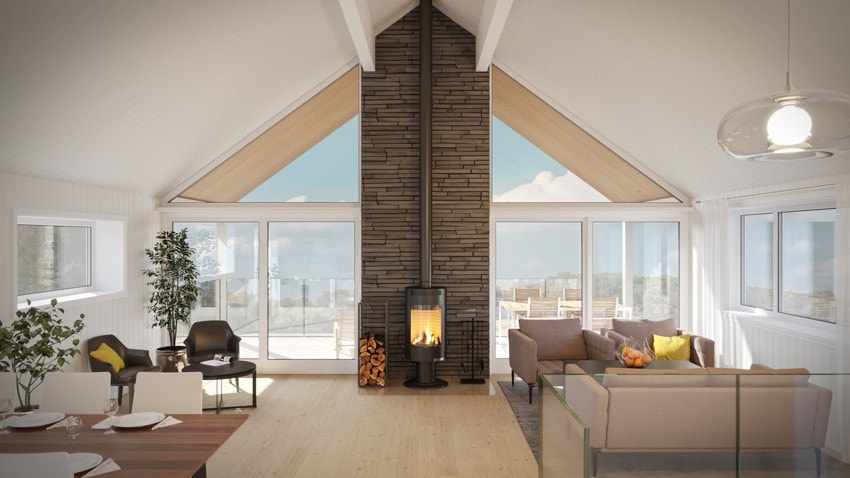 Romslig stue med utgang til terasse med utsikt. Avvik kan forekomme. Galleribilde