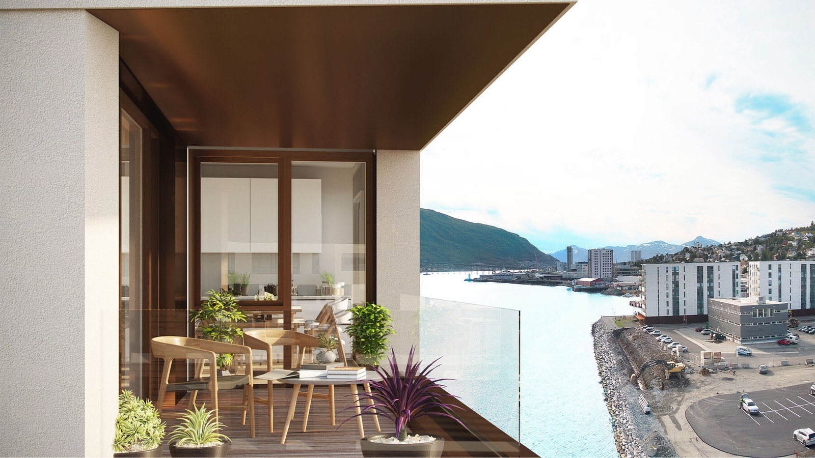 Balkongene er inntrukne, noe
som gir god skjerming for det
nordnorske klimaet . Illustrasjon. Galleribilde