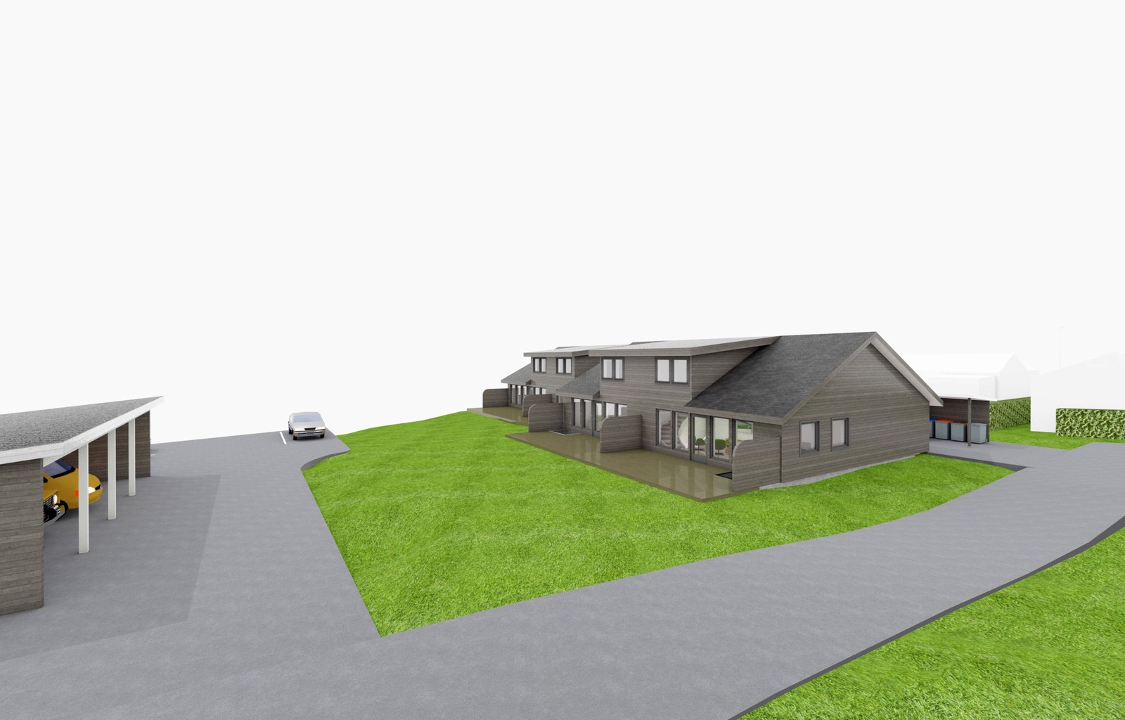 Romslig uteområde og egen plass i carport. Galleribilde