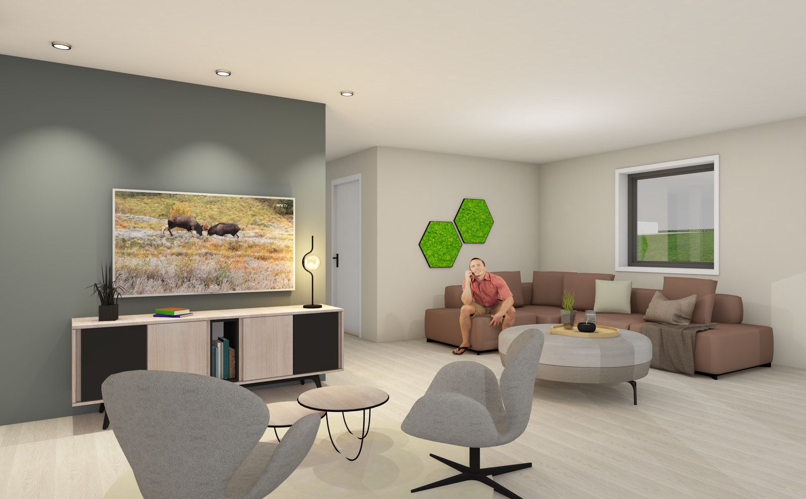 Romslig stue med flere soner. Galleribilde