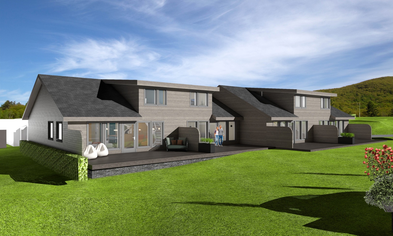 Solvendt terrasse som er avskjermet mellom leilighetene. Galleribilde