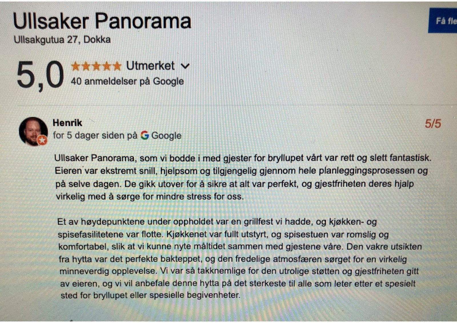 Hyggelig med gode tilbakemeldinger fra våre gjester. Galleribilde