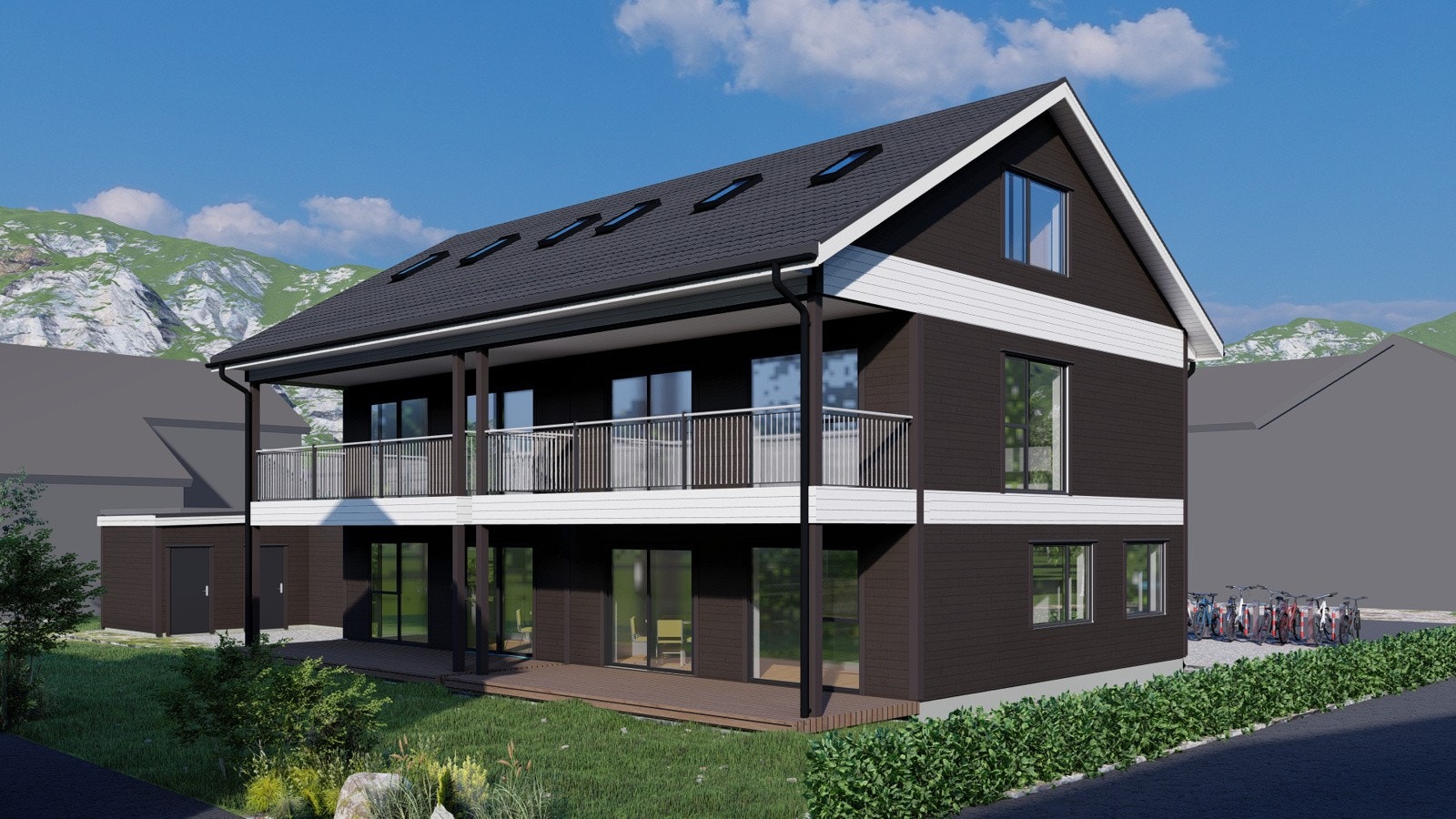 Egedesgate 49 blir et fint bygg over 3 plan. 2 leiligheter i 1. etasje og 2 større leiligheter fordelt over 2. etasje og loft. Galleribilde