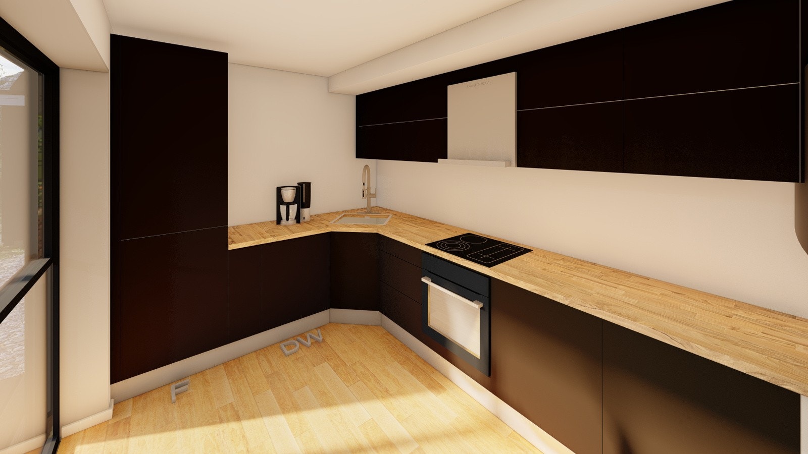 Kjøkkenet leveres fra produsenten Egger. Fargen på innredningen stemmer nødvendigvis ikke med det som blir montert. Galleribilde