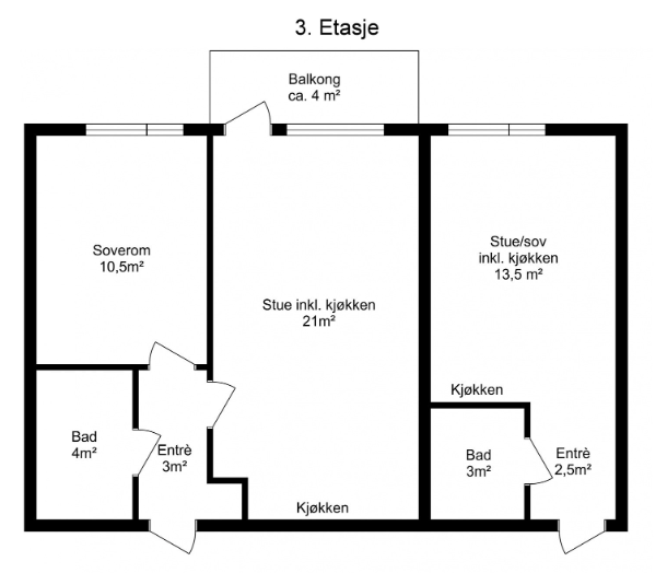 Hybel til høyre i planskisse Galleribilde