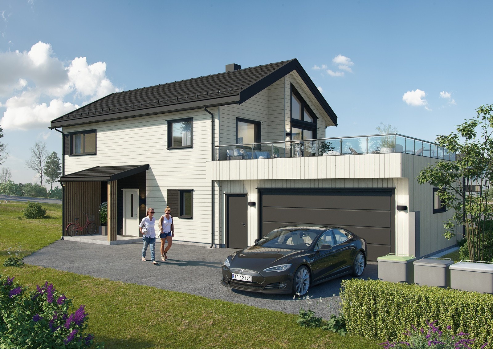 Illustrasjon - Enebolig med dobbelgarasje Galleribilde