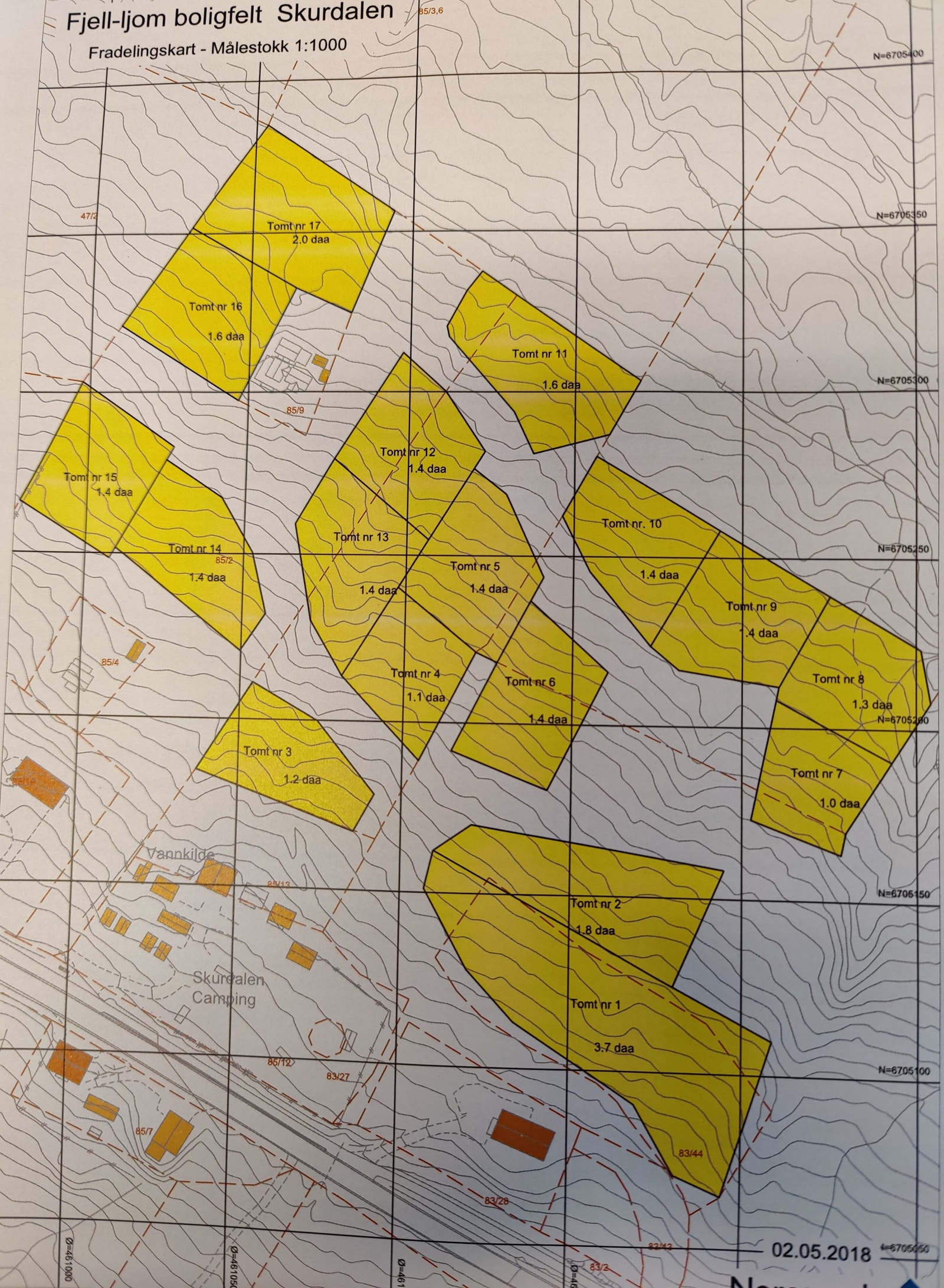 Plankart for Fjell-ljom boligfelt, tomannsbolig kommer på tomt 2 Galleribilde