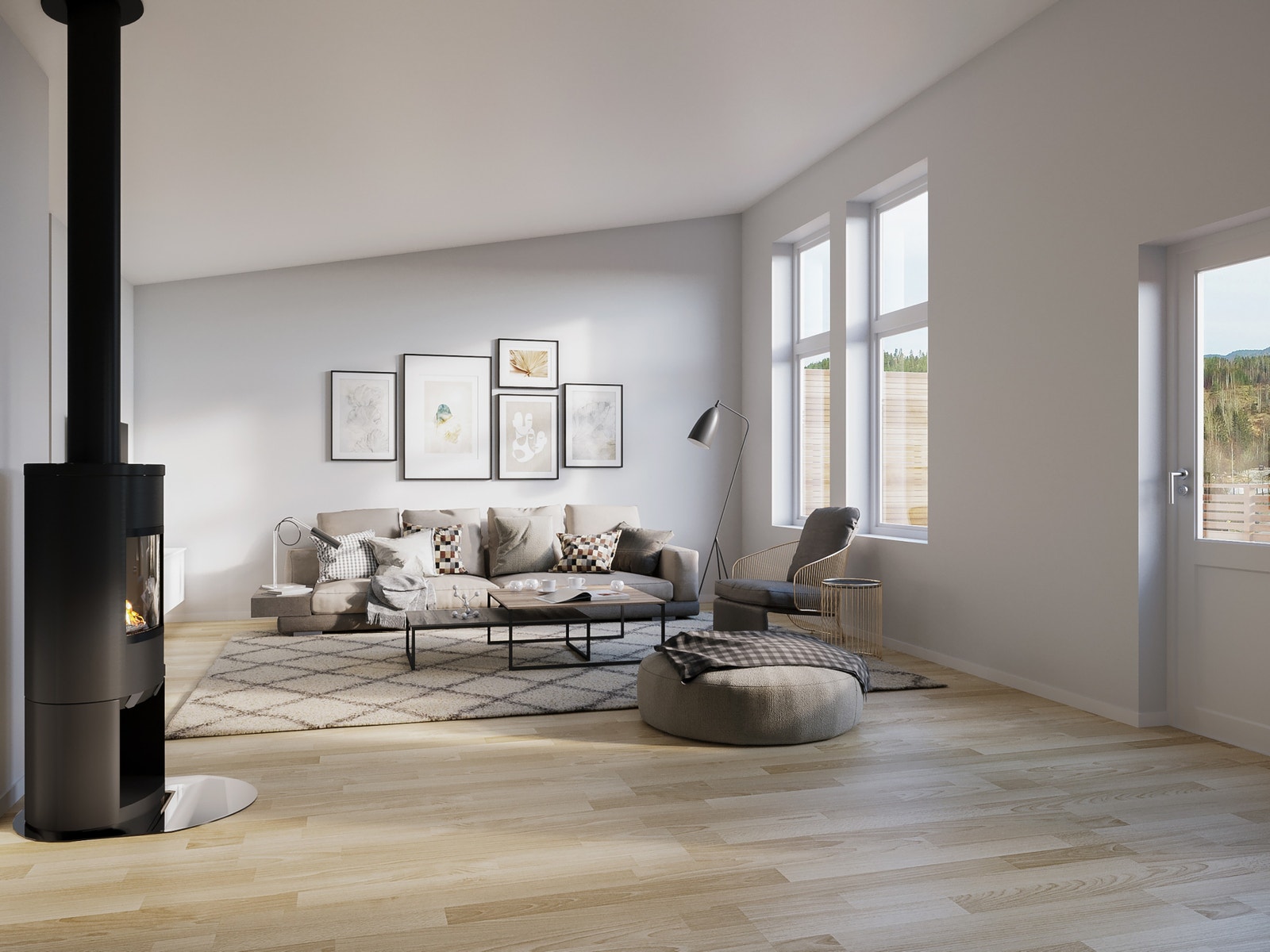 Illustrasjon fra nr. 44 c i hus 6: Åpen himling i taket på stuen Galleribilde