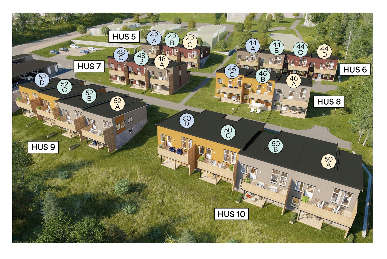 Oversiktsbilde med nummer - 44 b, 44 c og 44 d er solgt Galleribilde