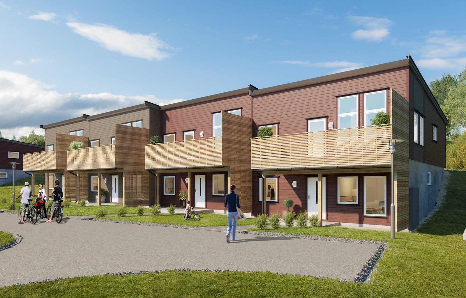 Illustrasjon: Fasade/inngang - hus 6 - Innflyttingsklare (nr. 44 a-d) Galleribilde