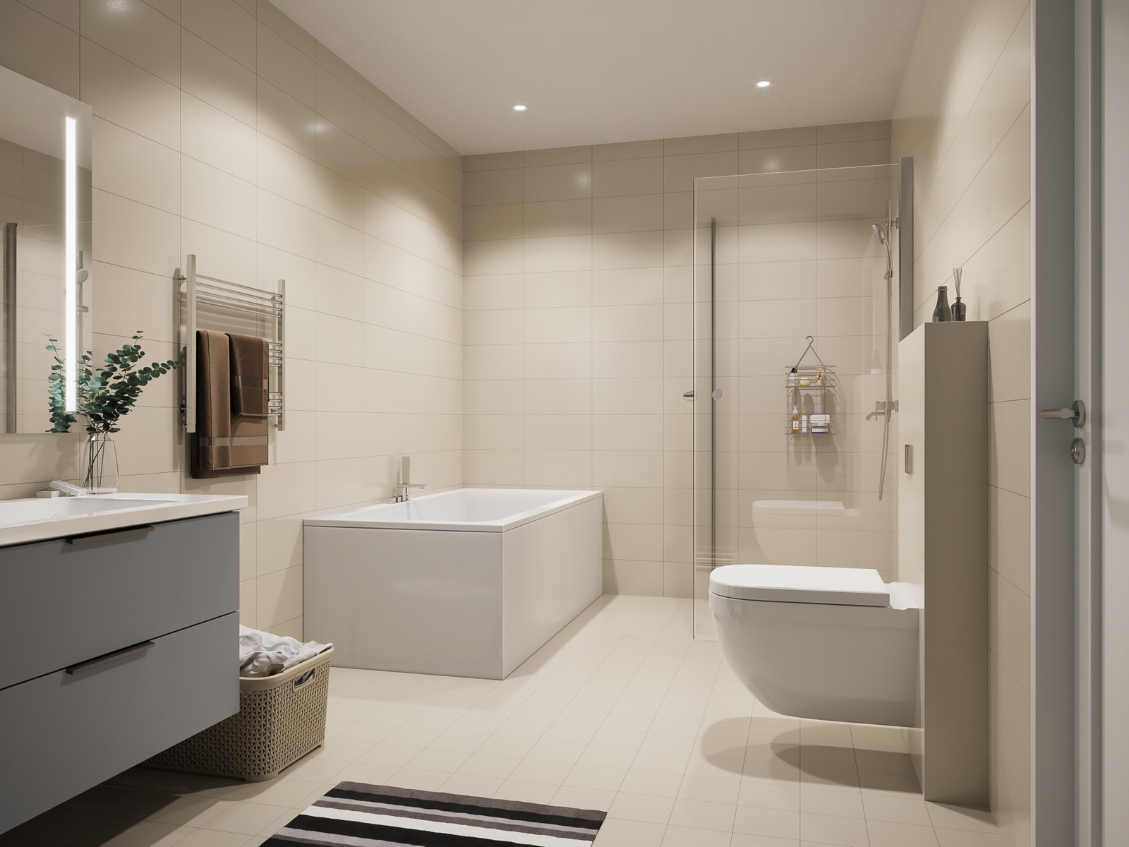 Illustrasjon - Romslig bad i u etasjen (badekar leveres som tilvalg) Galleribilde