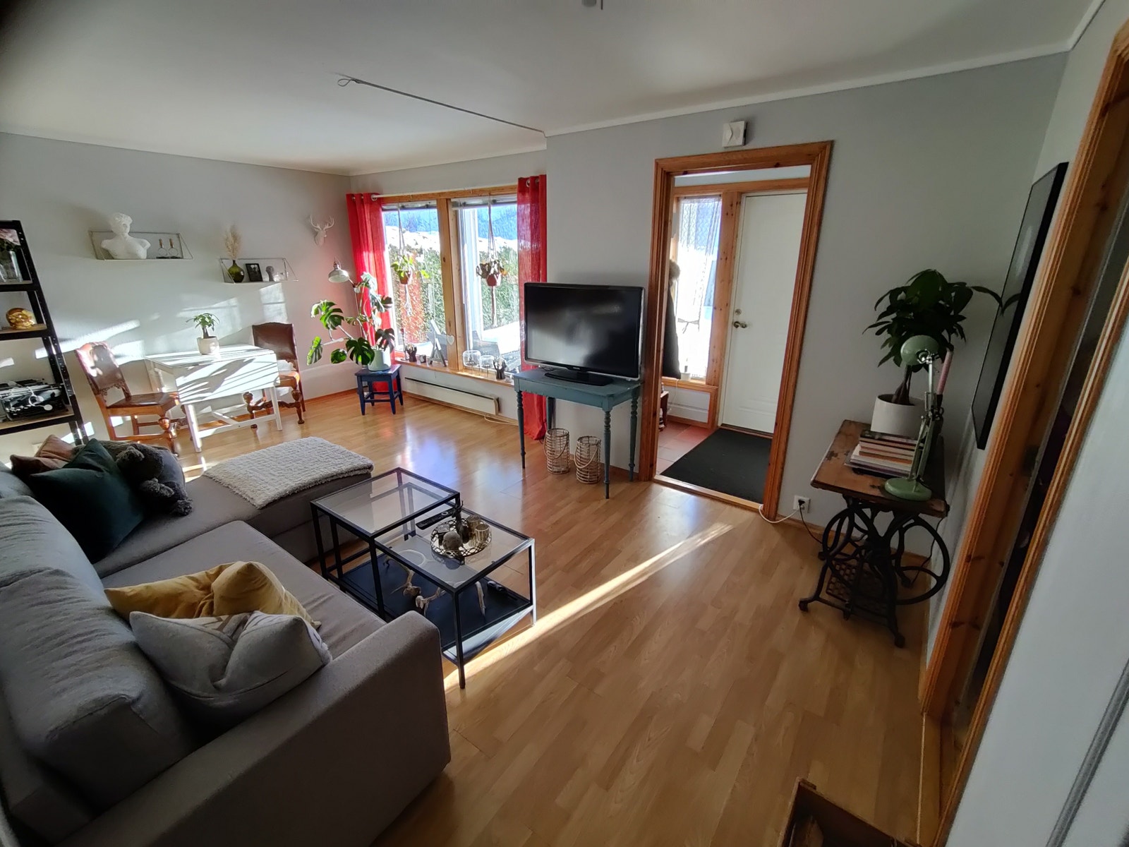 Stue med store vinduer Galleribilde