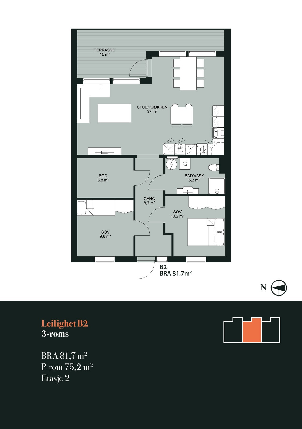 Plantegning: Leilighet B2-2.Etasje Galleribilde