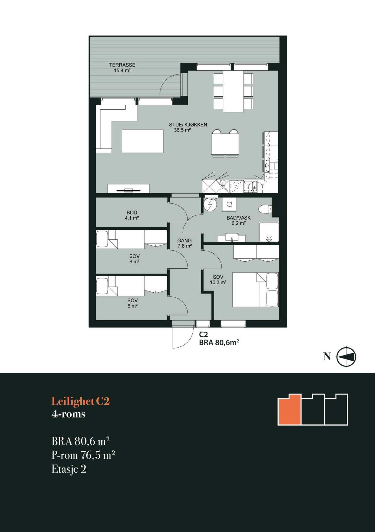 Plantegning: Leilighet C2-2.Etasje Galleribilde