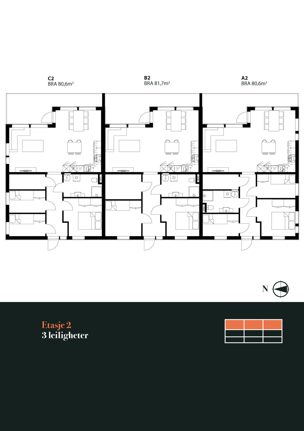 Oversikt: 2. Etasje
3 stk leiligheter Galleribilde