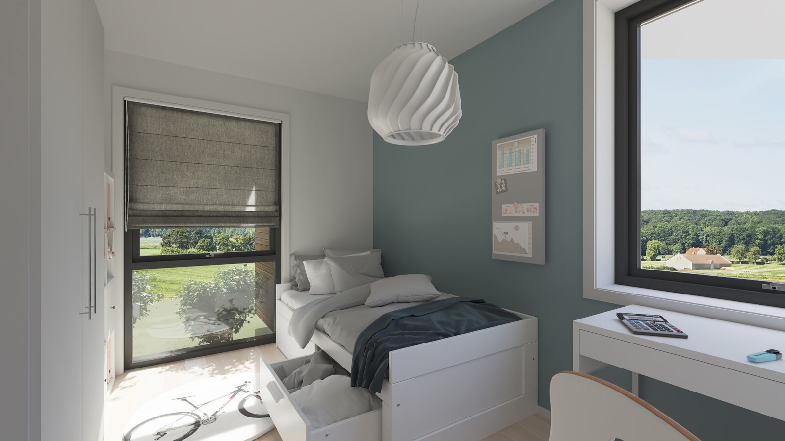 Illustrasjon av det lille soverommet nede Galleribilde