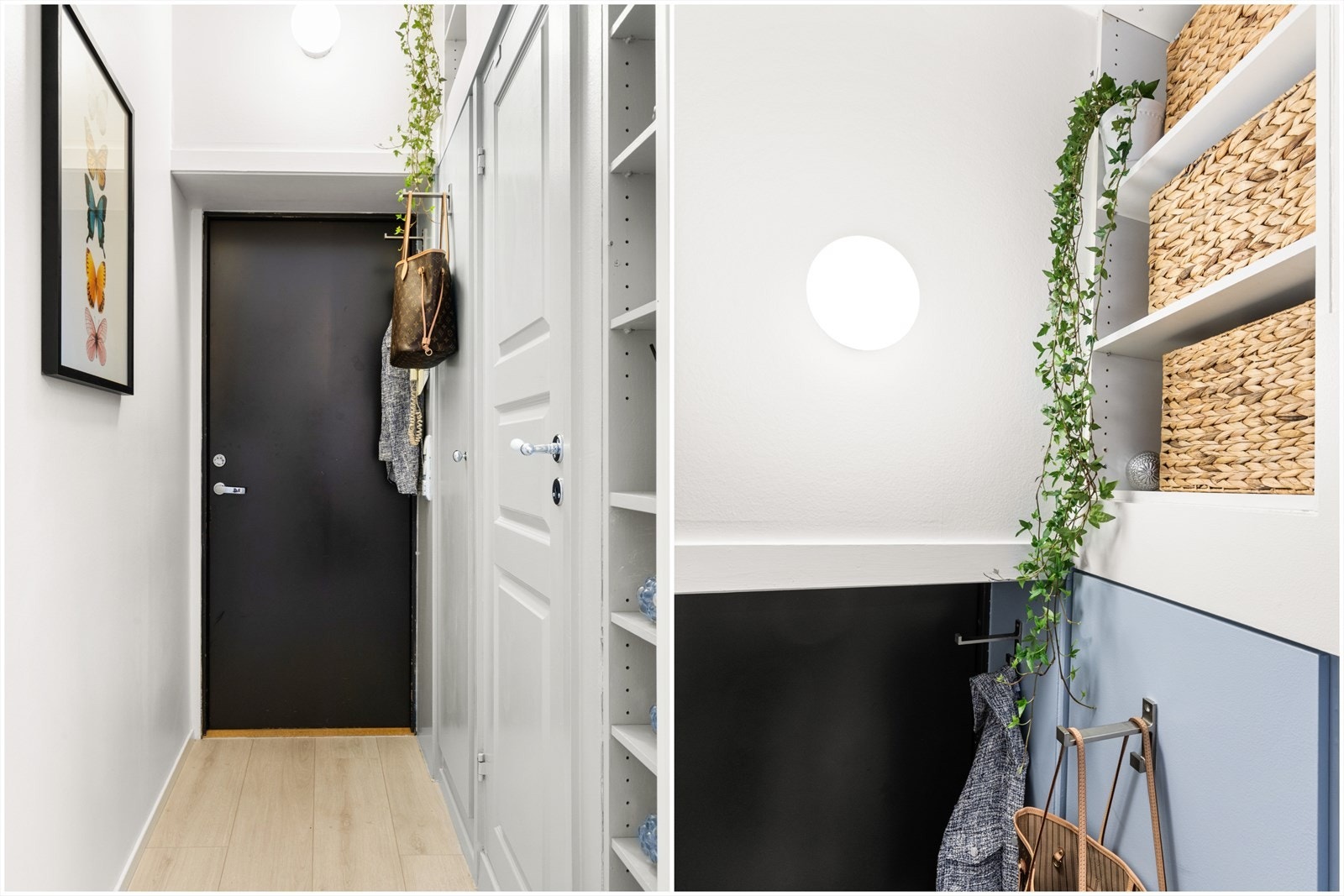 Ved inngangsdøren er det innvendig skap hvor det er ytterligere lagringsplass. Det er også hyller over hvor man kan bruke som oppbevaring. Galleribilde